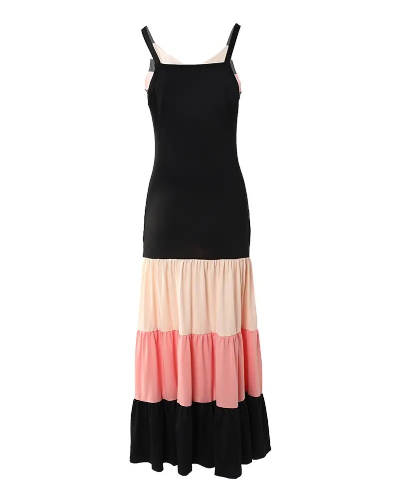 Ruffle Strap Maxi Dress | Colorblock Maxi Dress V Neck | Colorblock