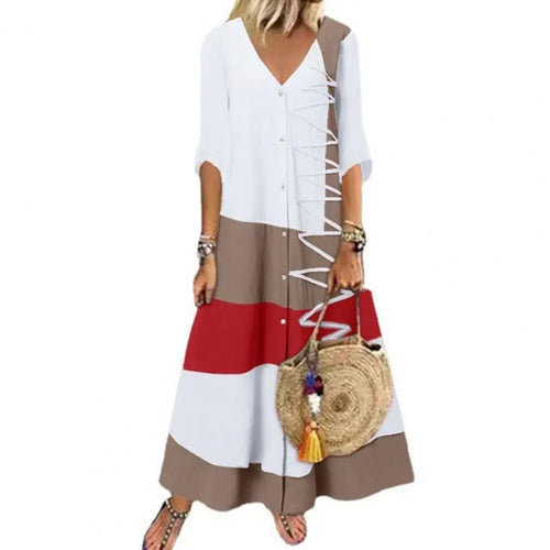 Women Boho Print Maxi Dresses Summer Vintage Casual Loose Short Sleeve