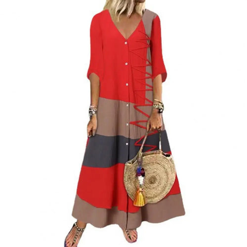 Women Boho Print Maxi Dresses Summer Vintage Casual Loose Short Sleeve